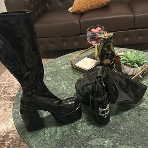 Black Patent Leather Naked Wolfe Platform Boots